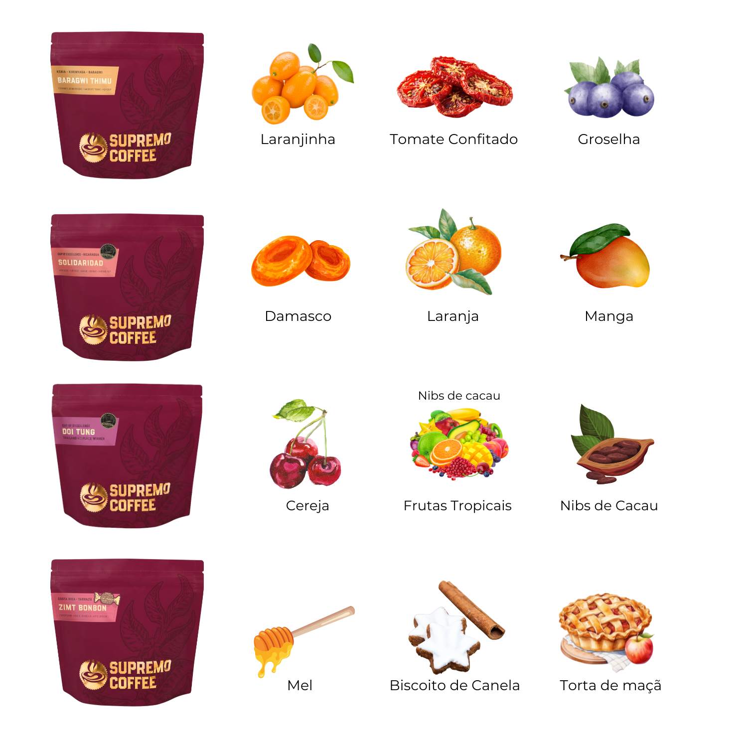 Supremo : Kit Experiência Sensorial Janeiro 2026 : 04 Pacotes de 60g : Grãos