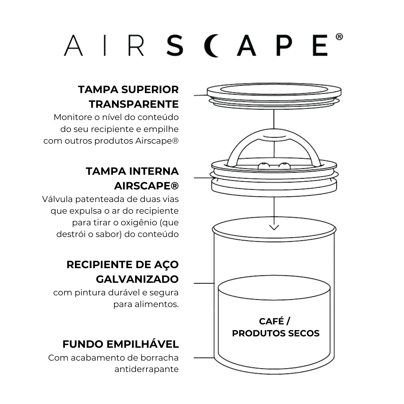 Airscape Classic  : Pote de Metal 250g (Aço Escovado)