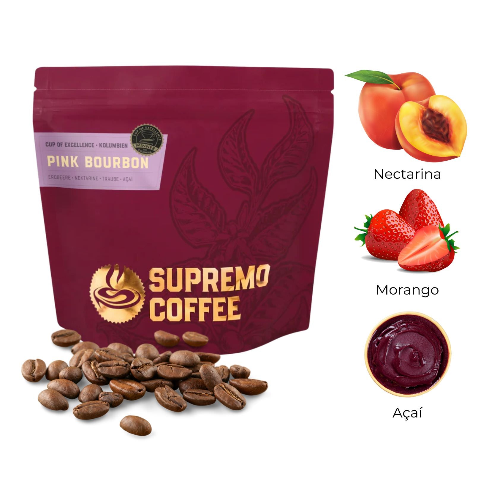 Supremo : Café Pink Bourbon (Colômbia) : 200g Grãos - Supremo - Cafino