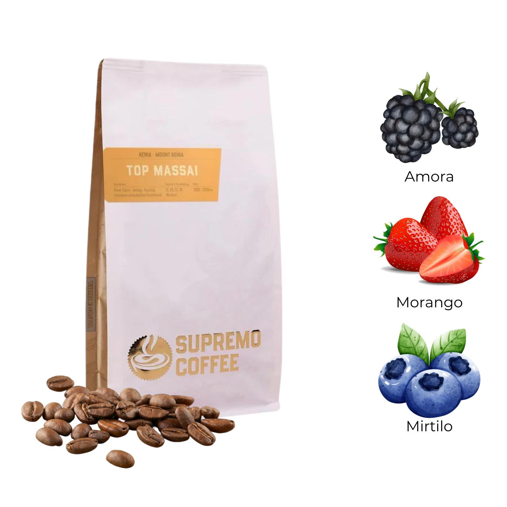 Supremo : Top Massai AA (Quénia) : 250g Grãos - Supremo - Cafino